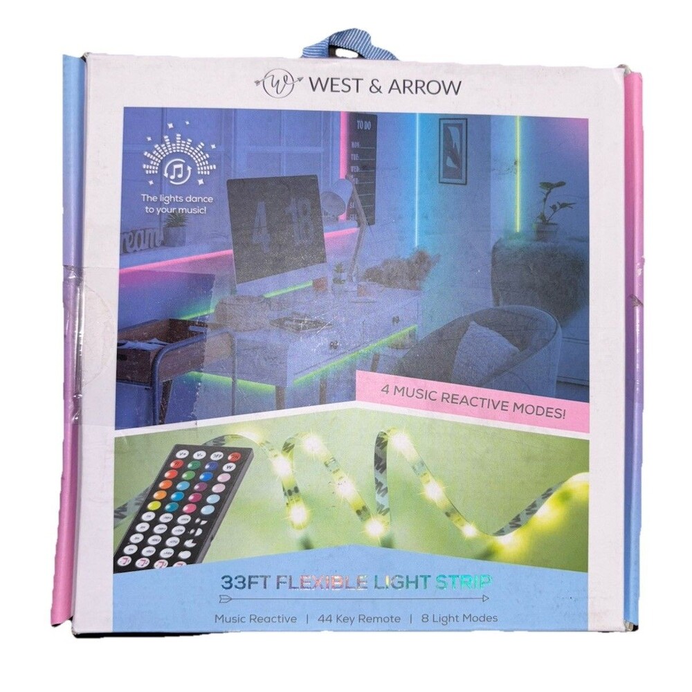 West & Arrow 33ft Multicolor LED Sound Reactive Light Strip with Remote NEW